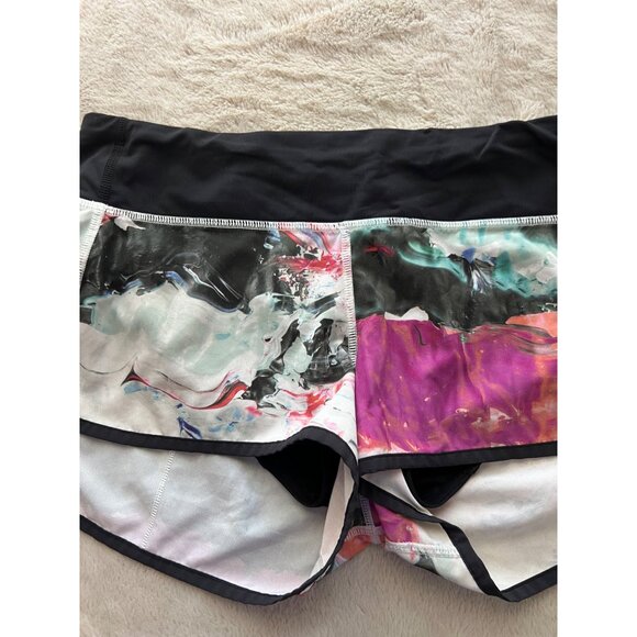 Lululemon Womens Multicolor Paint Splatter Running Shorts Size 8 With Back Pocke - Picture 2 of 9